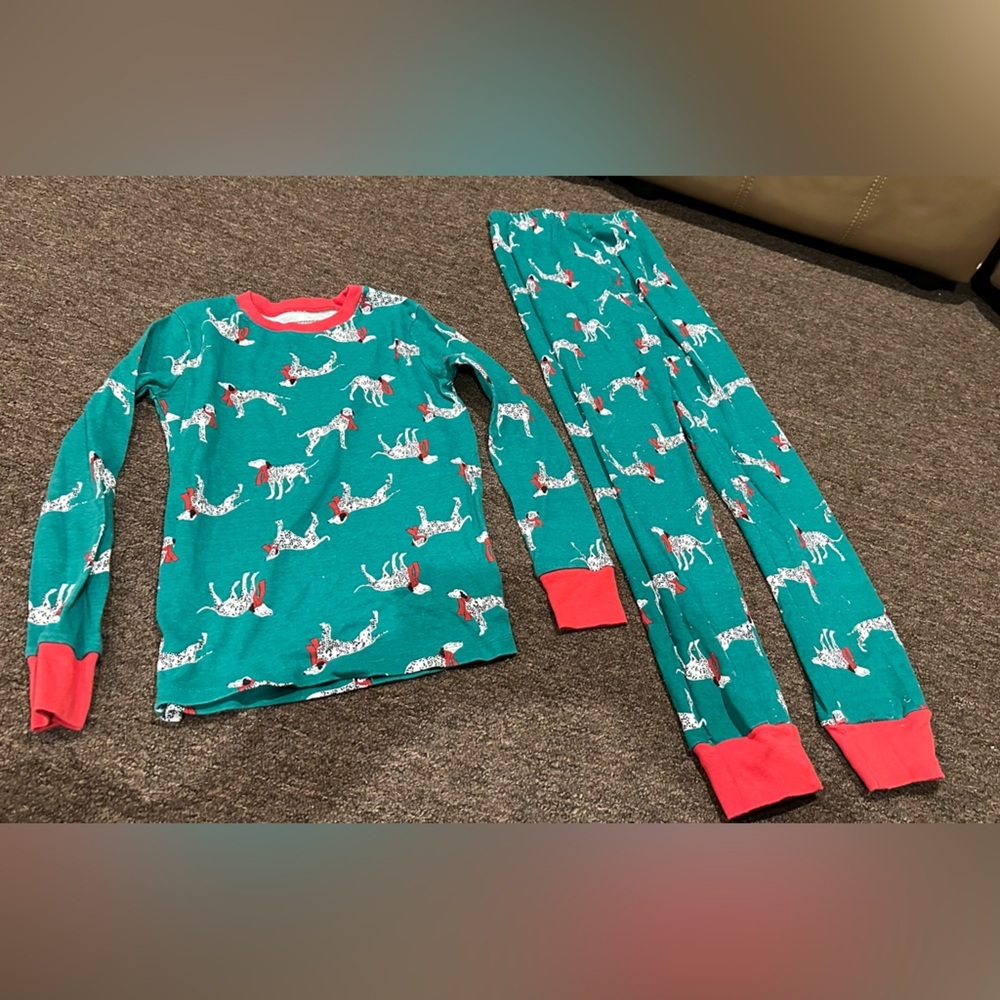EUC Amazon Essentials Boys Winter Xmas pajama matching set pants LS top dogs